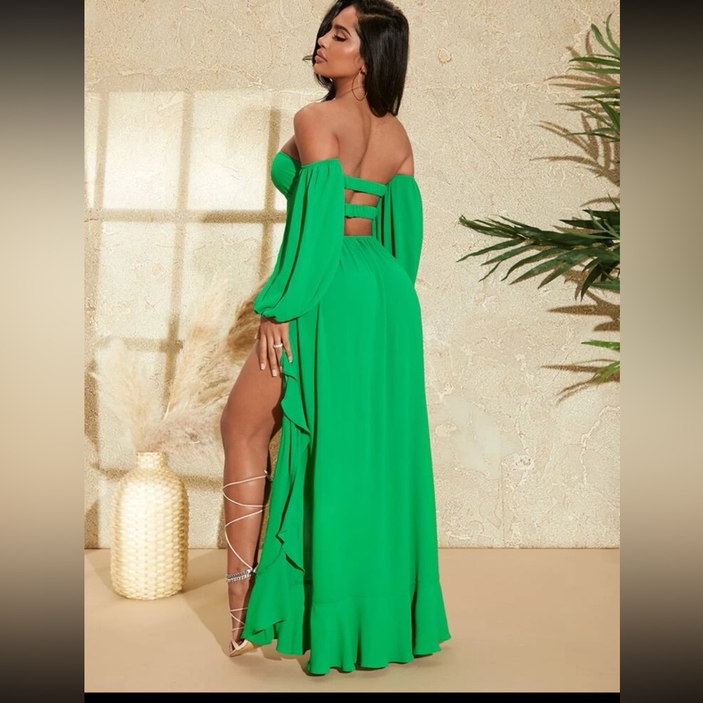 SHEIN SXY Off Shoulder Lantern Sleeve Cut Out O-ring Detail Asymmetrical dress